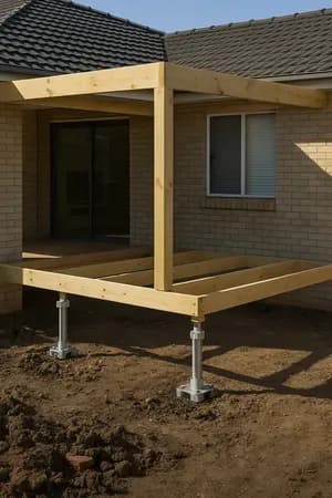 Steel footings supporting a house extension project
