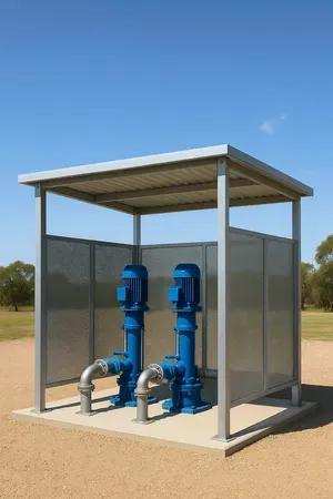 Pump station anchored using galvanised steel footings