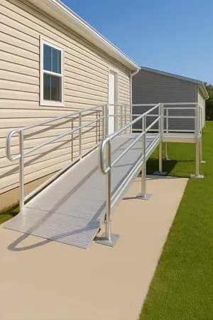 Ramp installed on concrete-free steel footing system