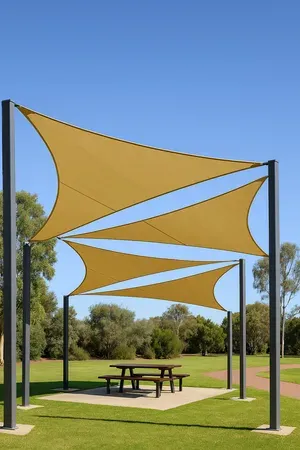 Galvanised steel footings supporting a schoolyard shade structure