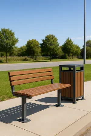 Park bench secured with galvanised steel foundation footings