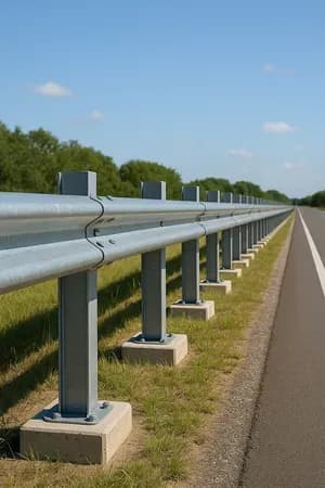 Traffic safety barrier installed on steel footings