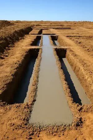 Concrete-free steel footings replacing traditional trench foundations